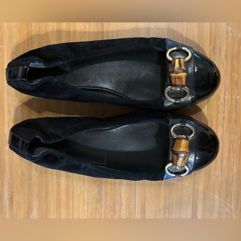 Gucci Black Flats with Bamboo Accent